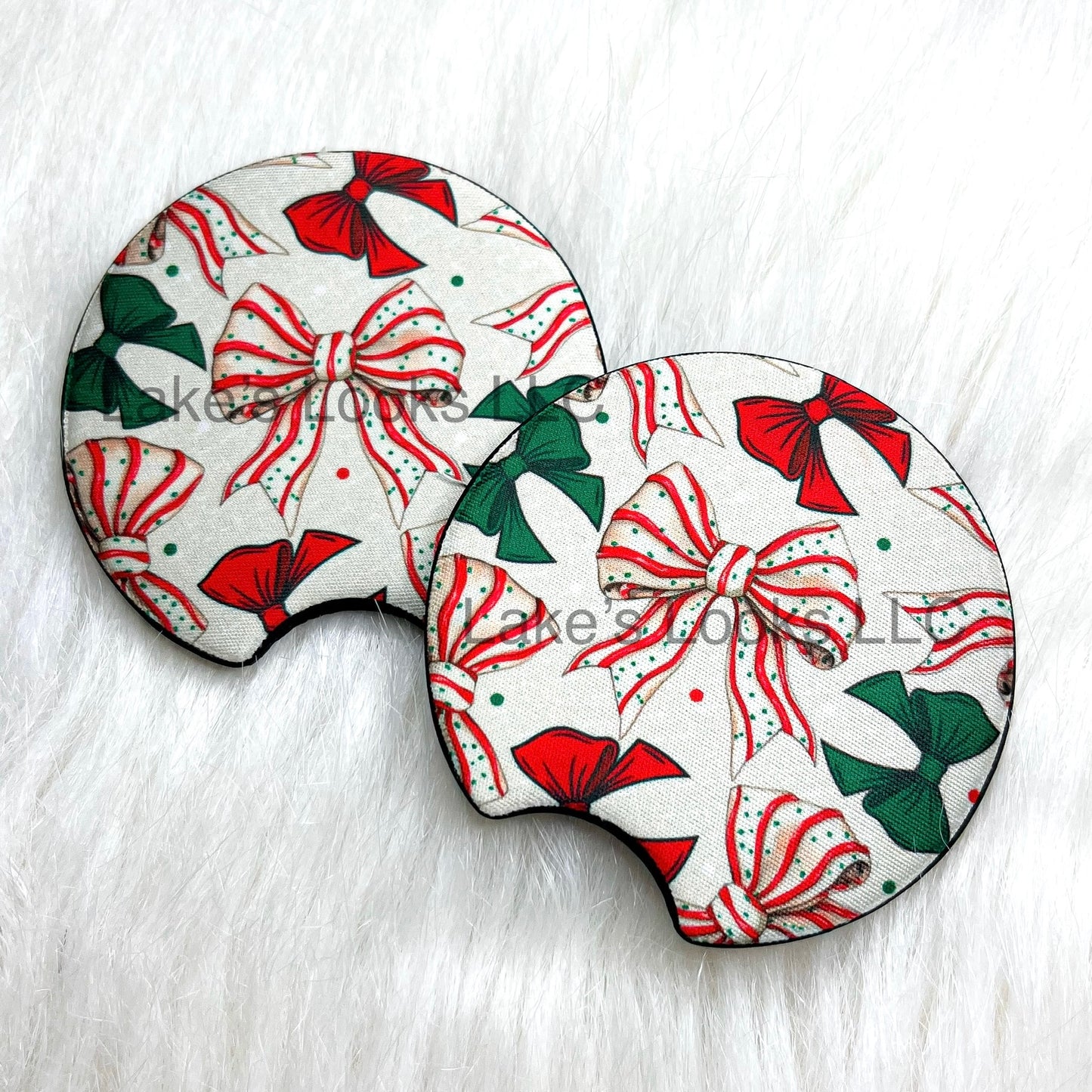 Christmas Bows Car Coaster Set