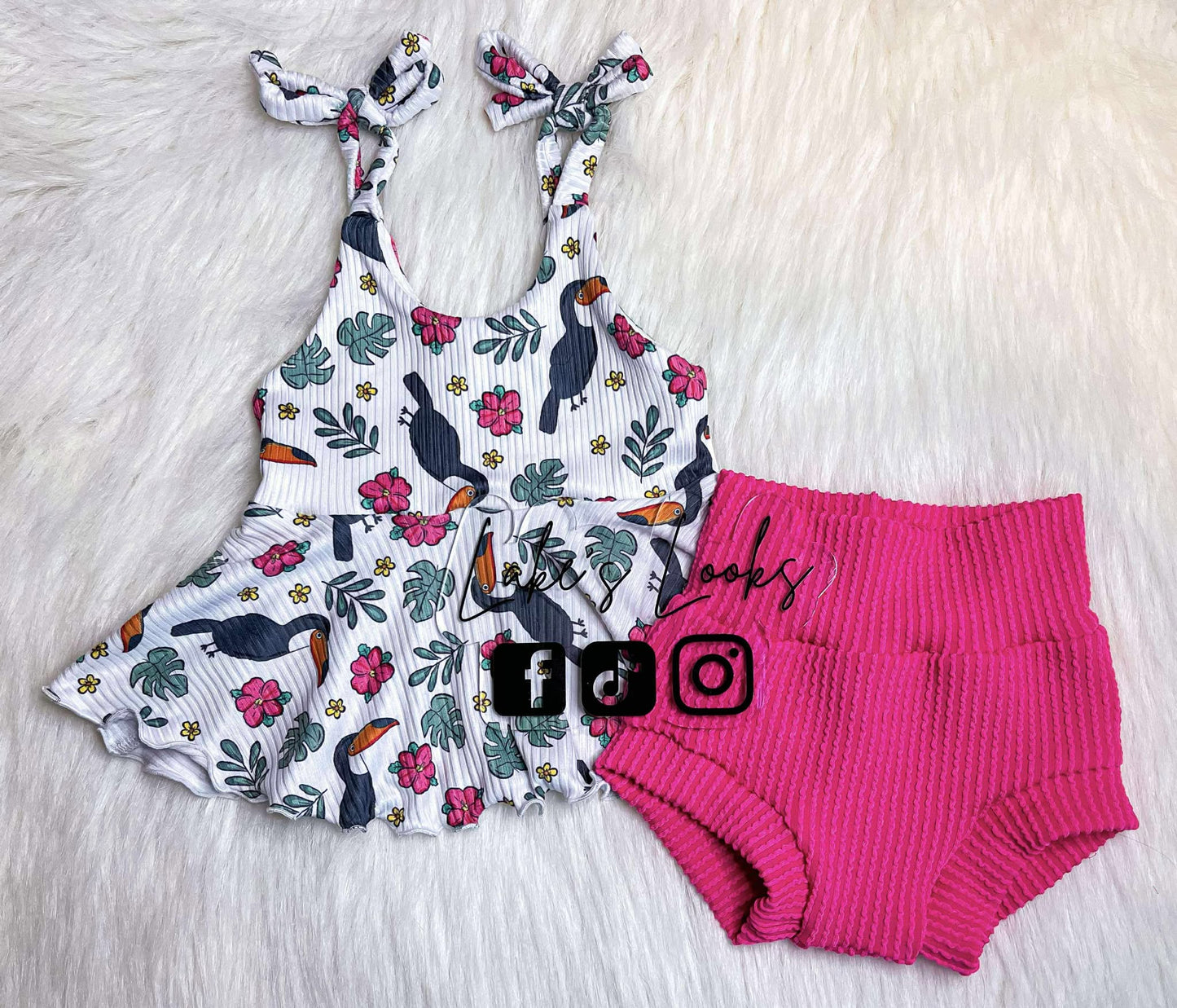 RTS (6/9) Toucan Tie Top & Pink Wavy Rib Bummies