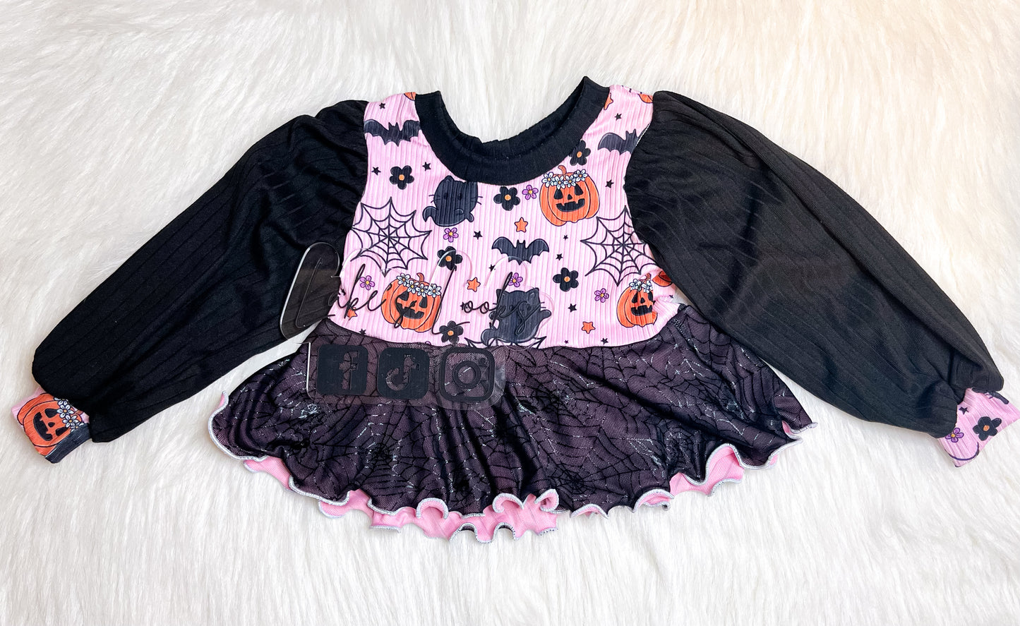 RTS (3/6) Bishop Sleeve Pink Halloween Peplum