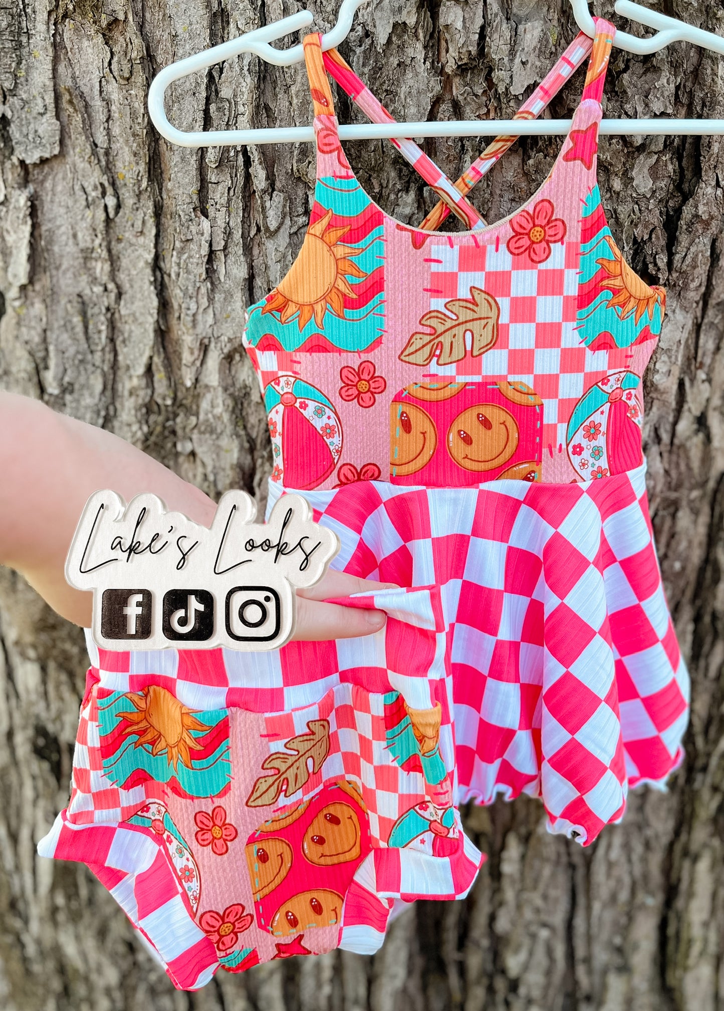 RTS (2T) Pink Beach Balls Brielle Peplum & Bummie Set