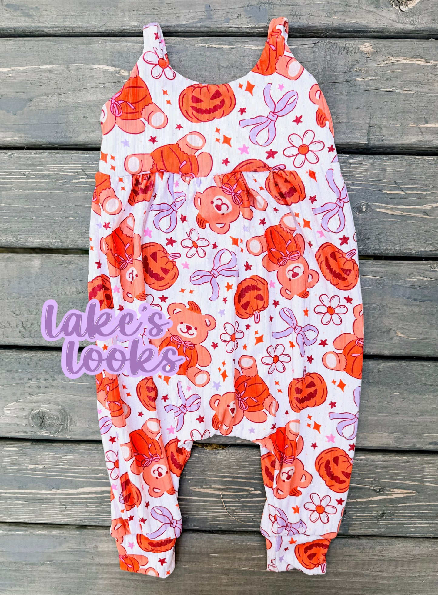 RTS (NB) Pumpkin Teddies Napa Romper