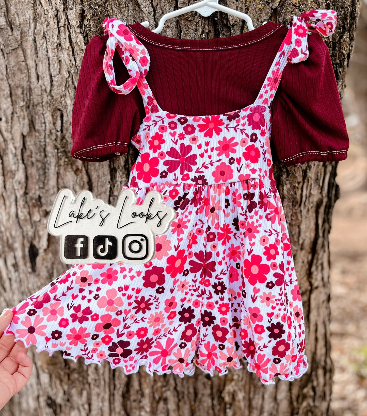 RTS (18/24) Red/ Pink Floral Princess Top & Flora Shorts