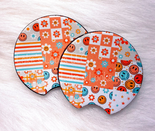 Smiley Patchwork Car Coasters