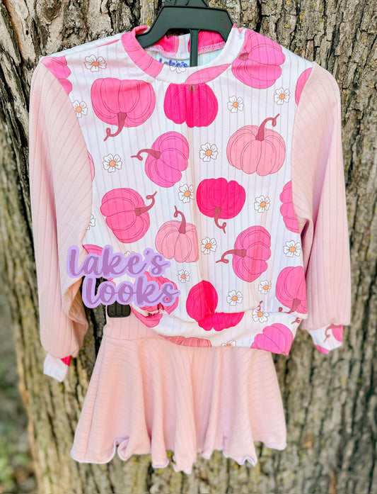 RTS (6/9) Pink Pumpkin Sad Girl Crew & Pink Skirted Bummie
