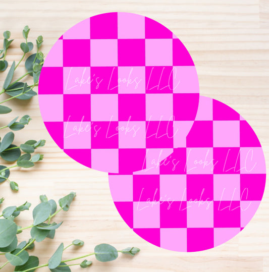 Pink On Pink Checkered Car Coasters