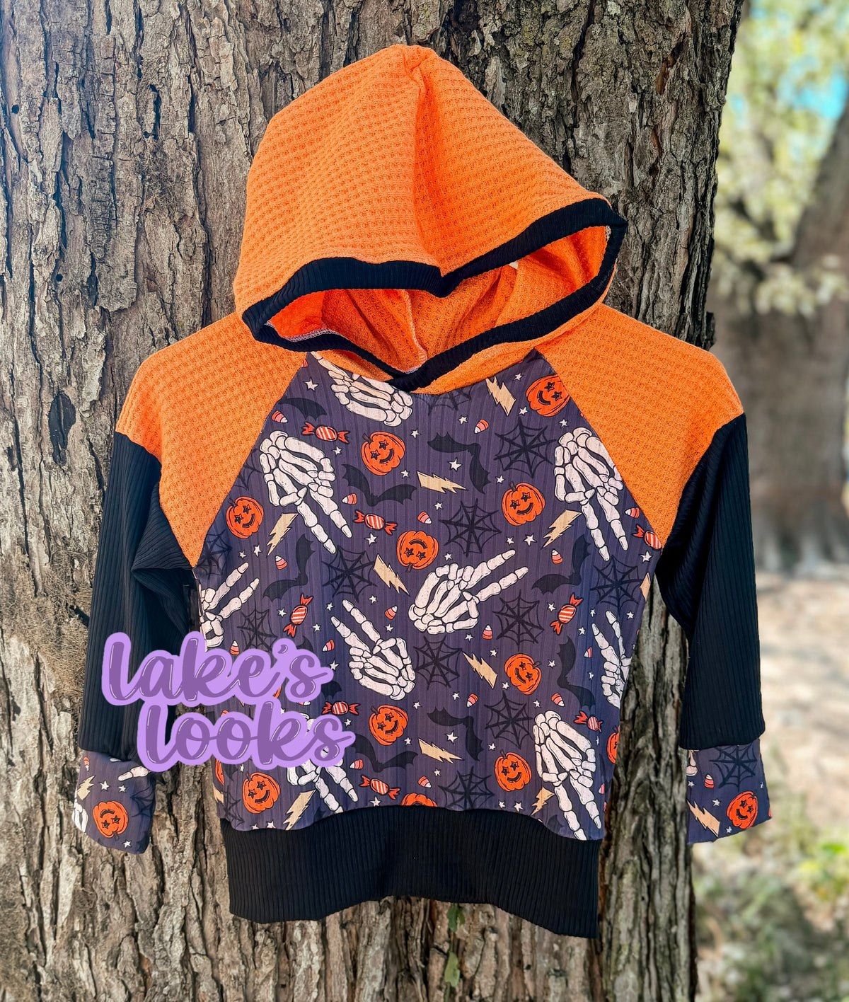 RTS (4T) Skelly Hands Halloween Raglan Hoodie