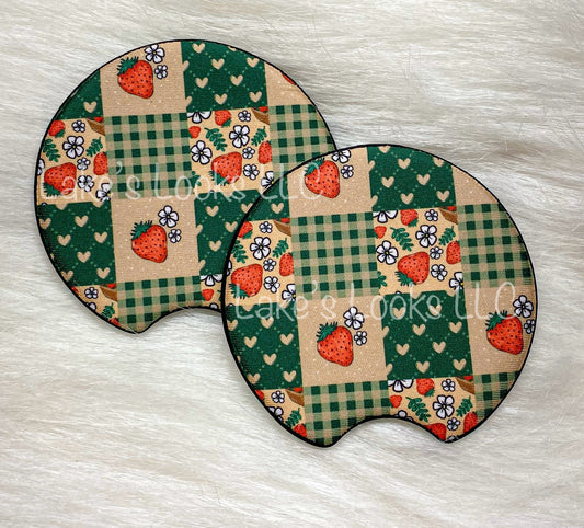 Strawberry Patchwork Car Coasters