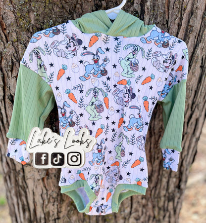 RTS (6/9) Bunny Hood Easter Cozy Romper