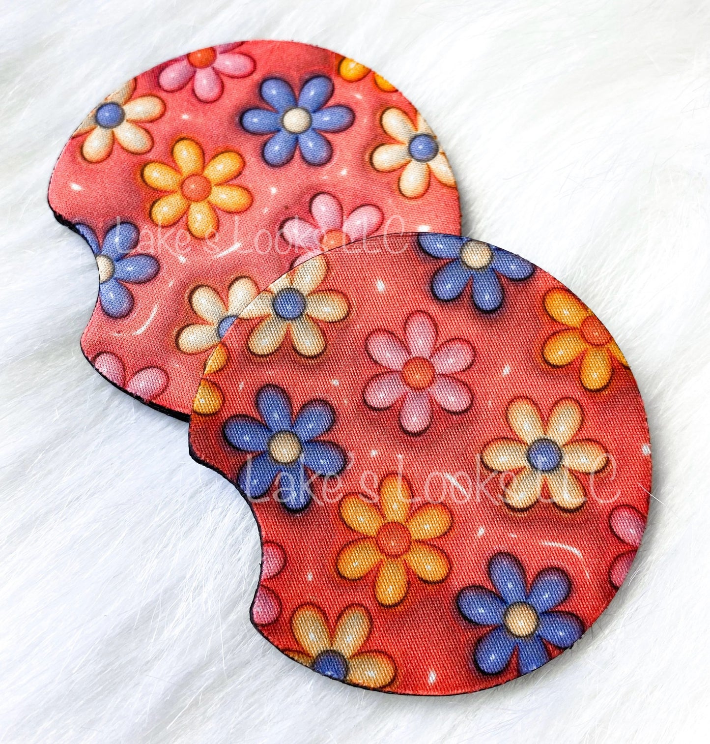 Pink Puff Floral Car Coaster Set