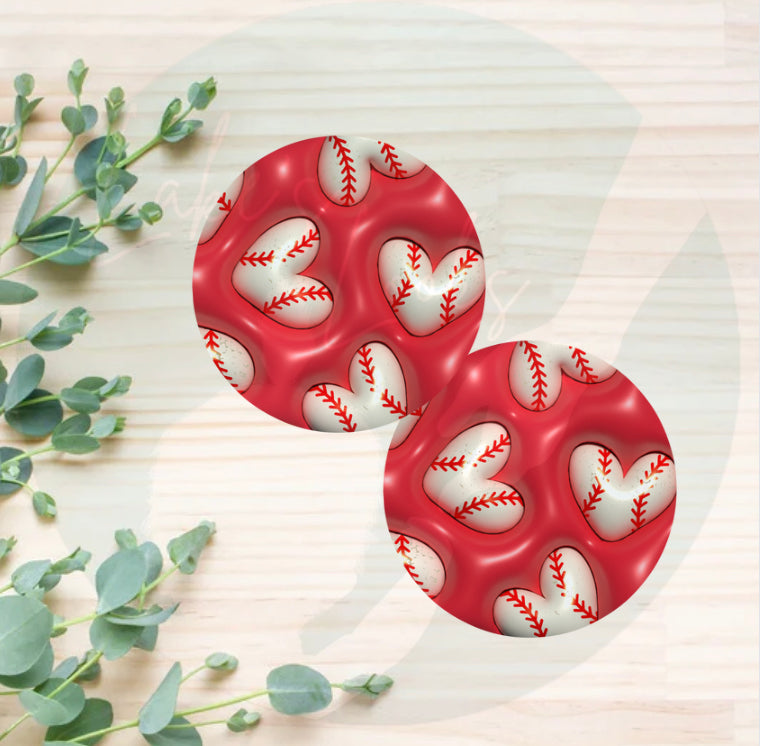 Puffy 3D Baseball Hearts Car Coaster