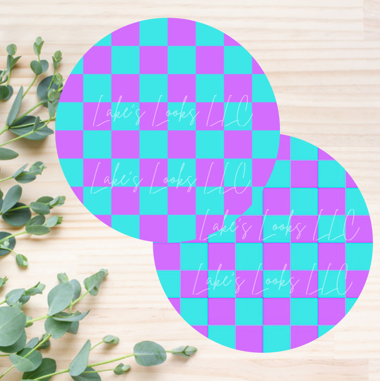 Purple & Teal Checkered Car Coasters