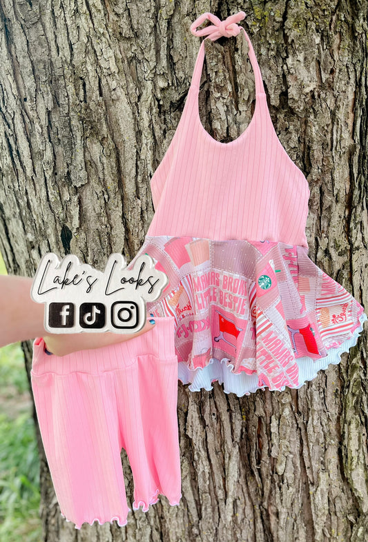 RTS (4T) Mama’s Broke Bestie Halter Peplum & Biker