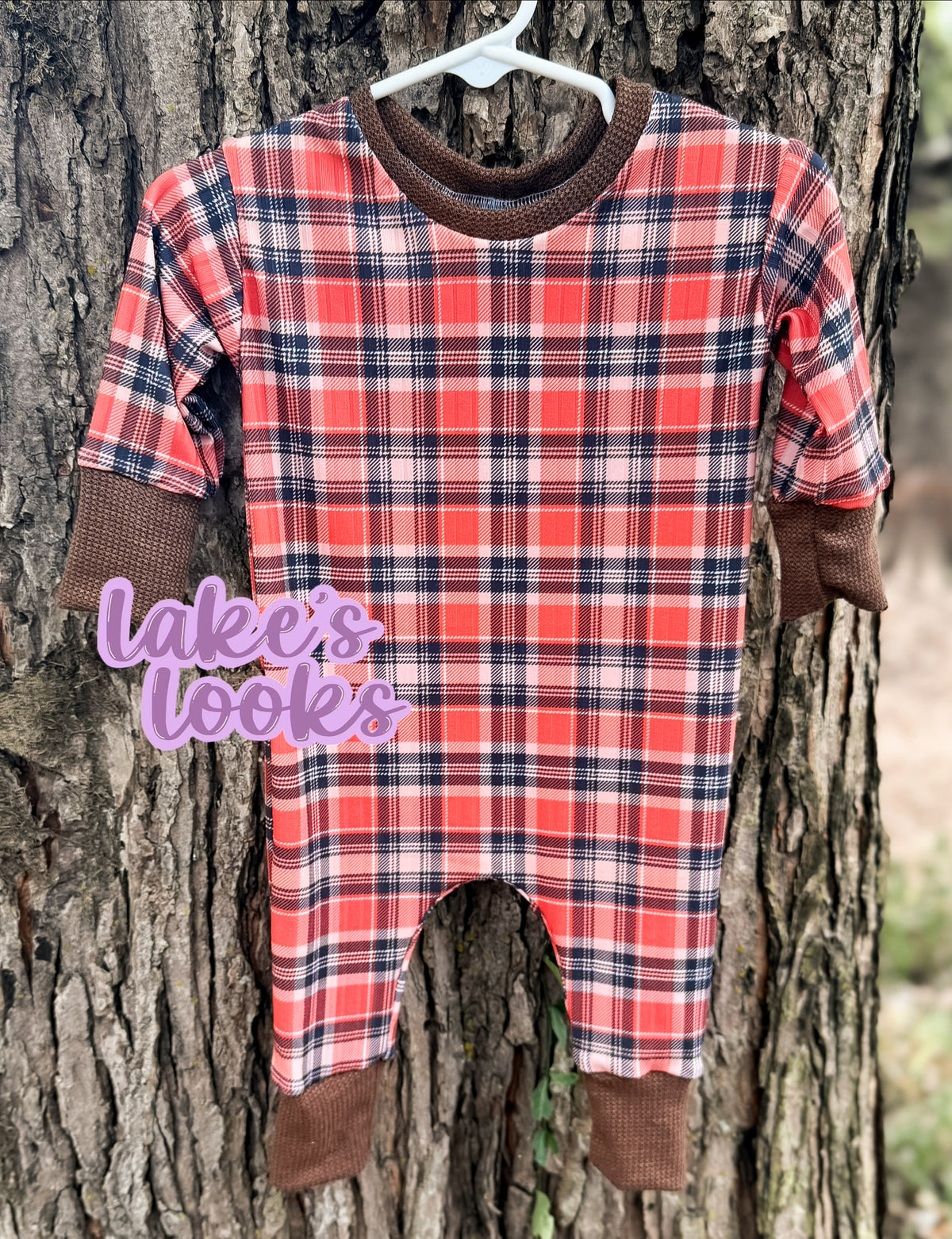 RTS (3/6) Orange & Brown Plaid Alder Romper